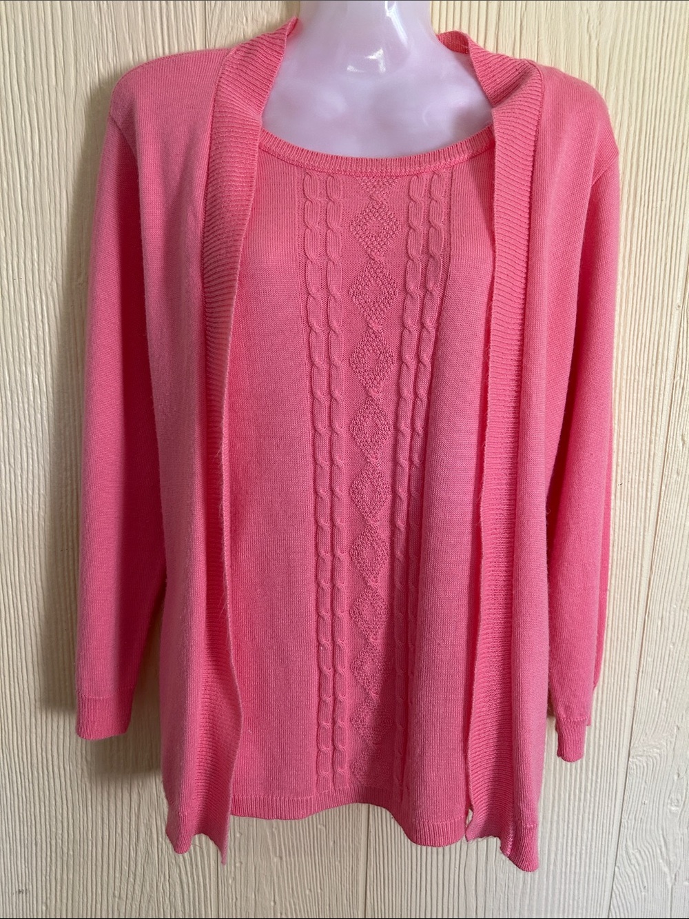 Women's Pink Cable-Knit Sweater Shell and Cardigan one piece